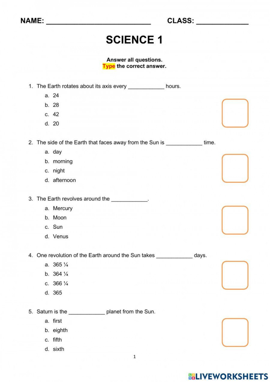 Online sba science year   worksheet  Live Worksheets