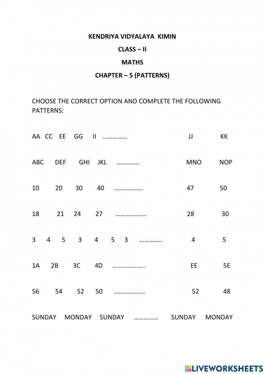 Patterns worksheet for II  Live Worksheets