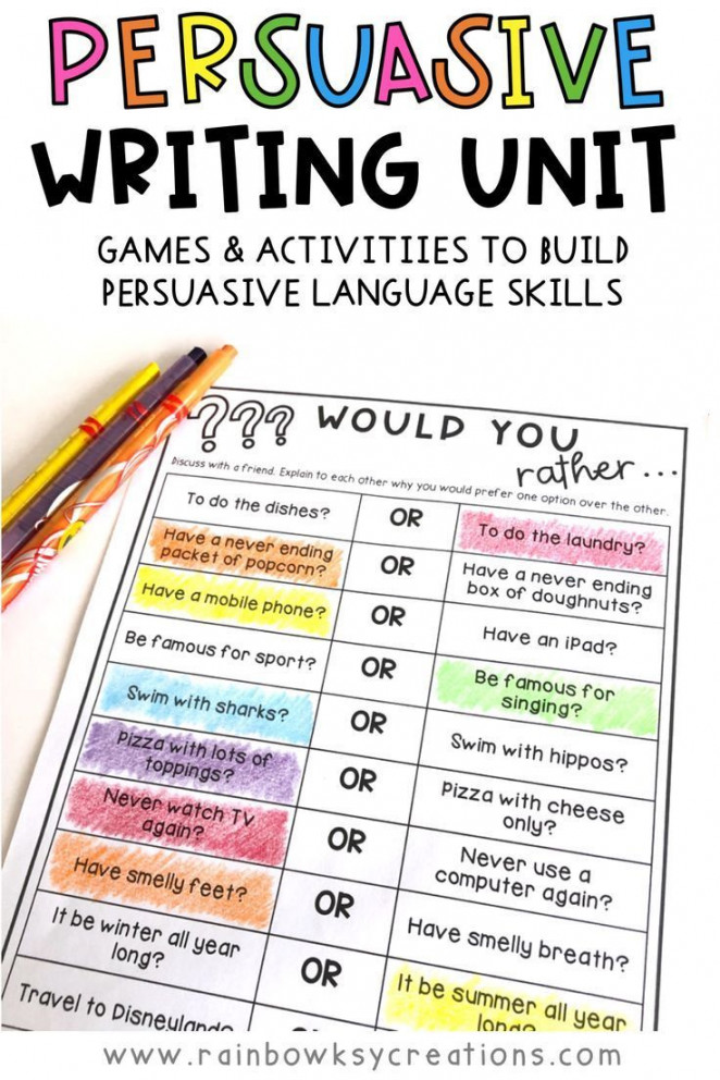 Persuasive Writing Unit - Activities and Games  Grade  -