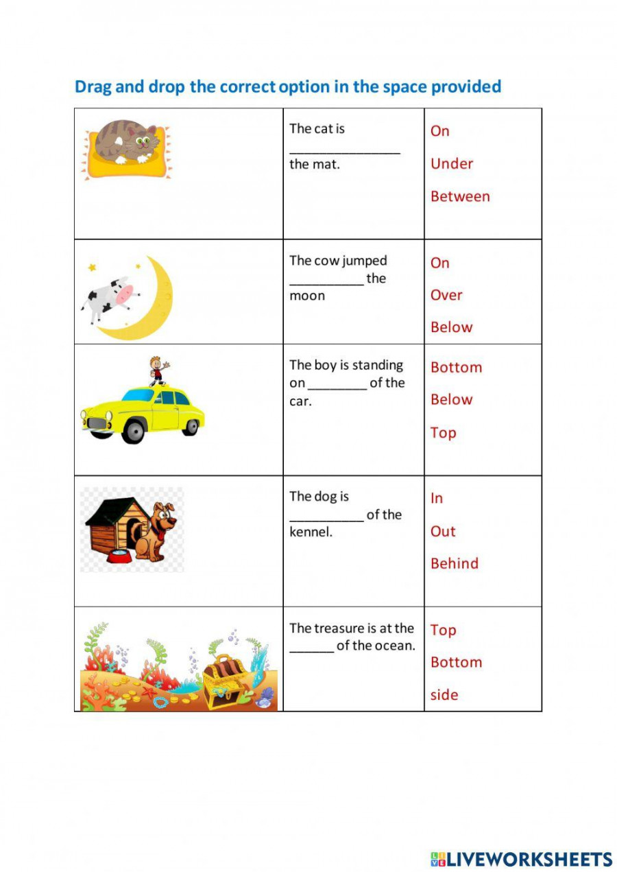 Preposition online exercise for ukg  Live Worksheets