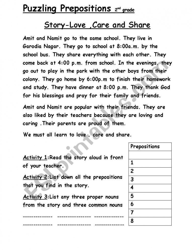 preposition story - ESL worksheet by hema