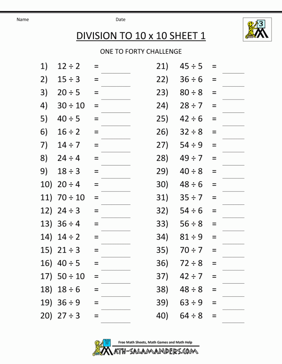 Printable Division Worksheets rd & th Grade