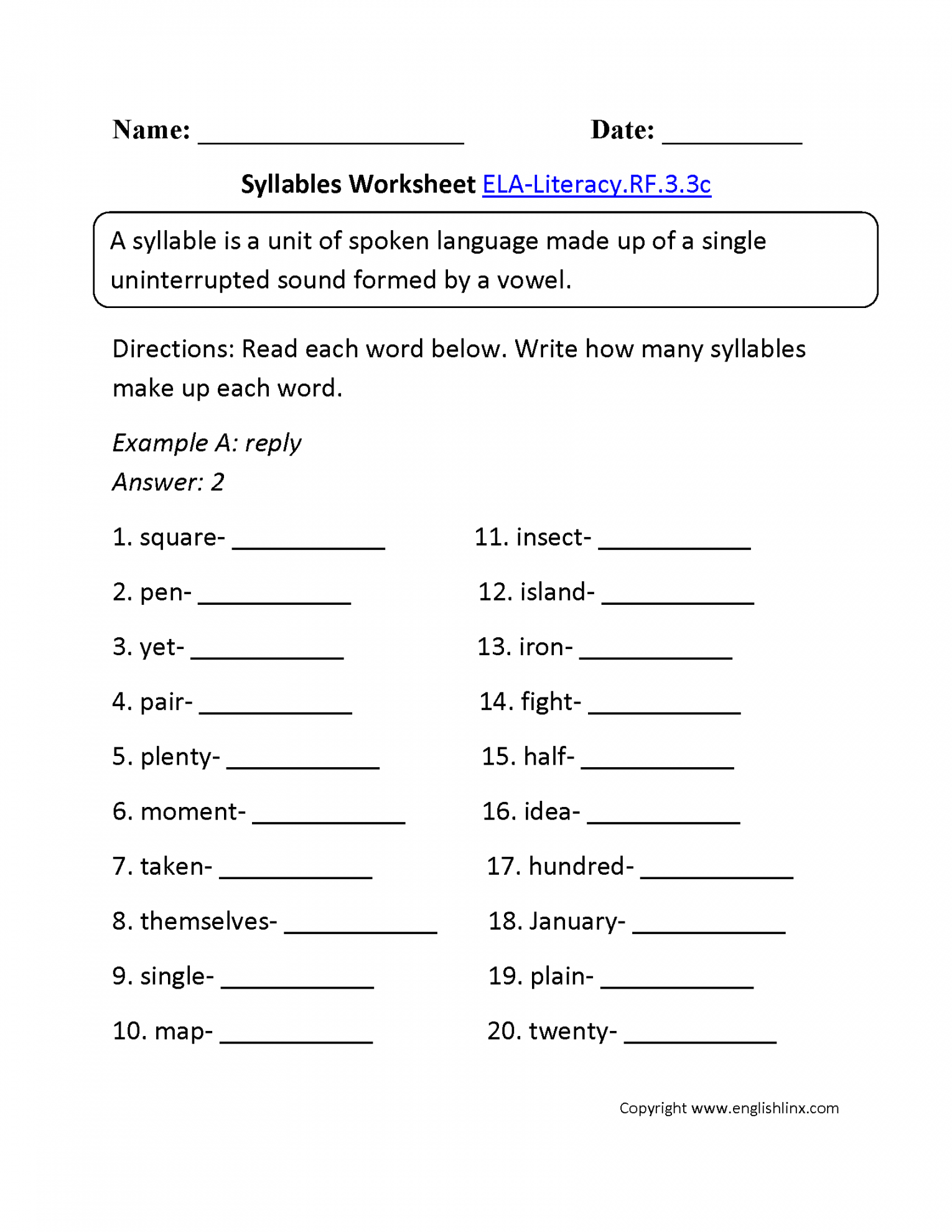 rd Grade Common Core  Reading Foundational Skills Worksheets