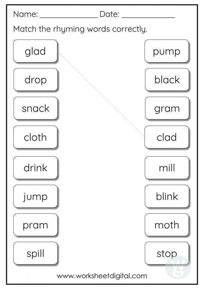 Rhyming Words - Worksheet Digital