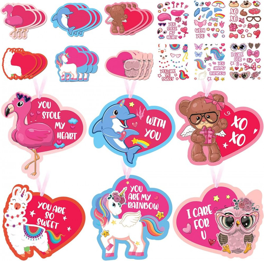 Sets of Valentines Day Craft Kits Valentines Ornament DIY Animals Crafts  Valentine DIY Ornaments Stickers for Kids Valentine Class Game Activities