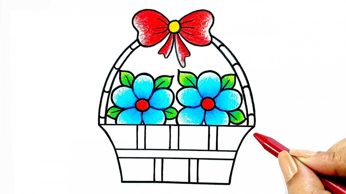 Simple Flower Basket Drawing  How to Draw Flower Basket For Beginner