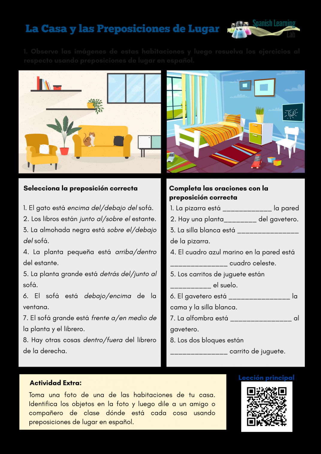 The House and Prepositions of Place - Spanish Worksheet PDF