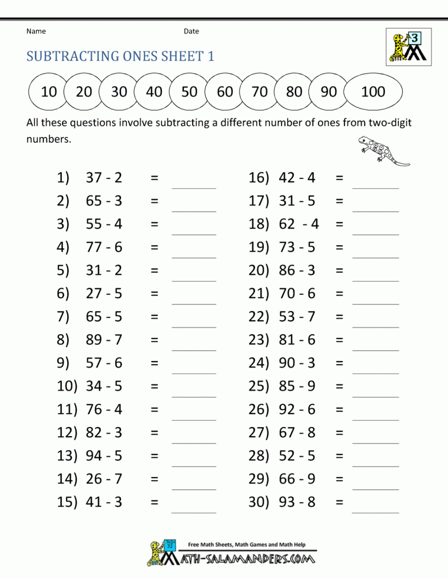 Third Grade Subtraction Worksheets