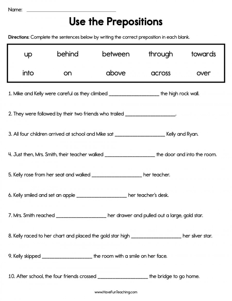 Use the Prepositions Worksheet - Have Fun Teaching