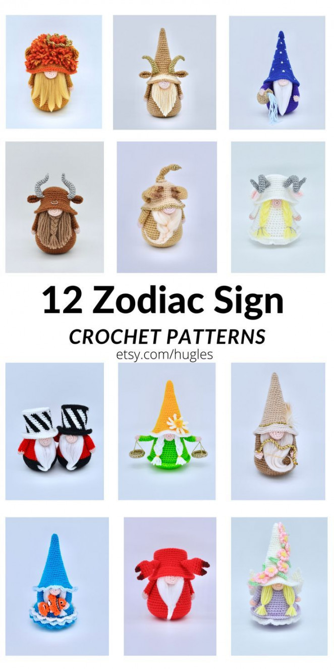 Zodiac Sign Crochet Gnome Pattern, Amigurumi Gnomes, Astrological