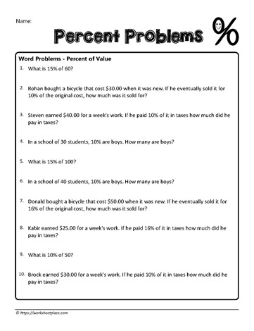 50+ Fresh Percent Word Problems Worksheet Answers 16