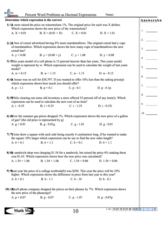 50+ Fresh Percent Word Problems Worksheet Answers 18