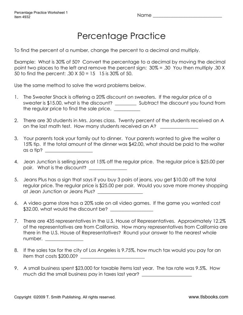 50+ Fresh Percent Word Problems Worksheet Answers 25