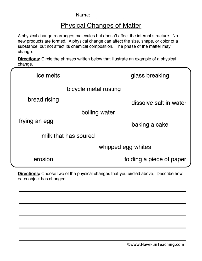 50+ Physical And Chemical Changes Worksheet With Answers 11