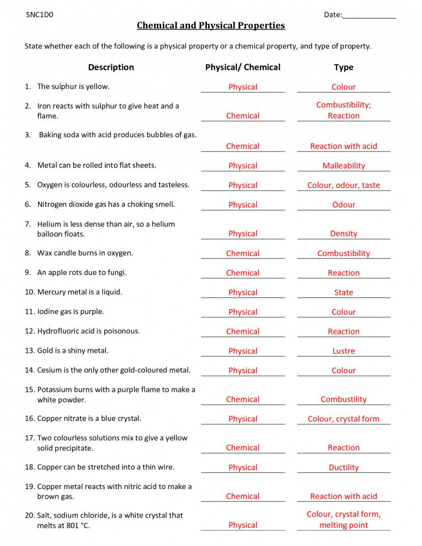 50+ Physical And Chemical Changes Worksheet With Answers 13