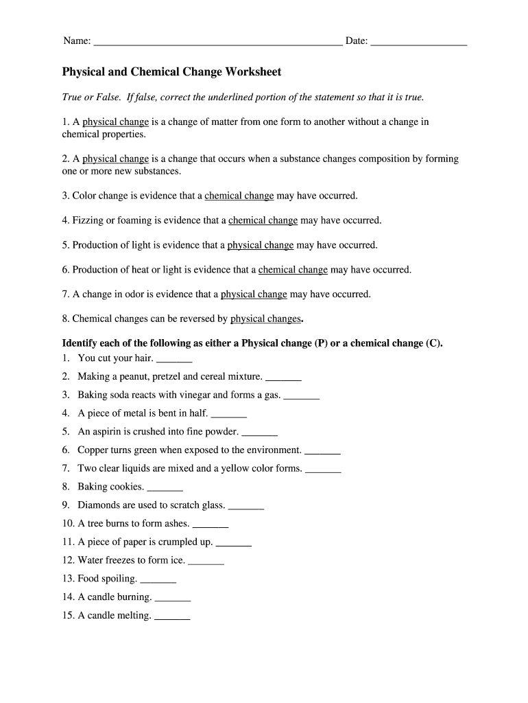 50+ Physical And Chemical Changes Worksheet With Answers 17