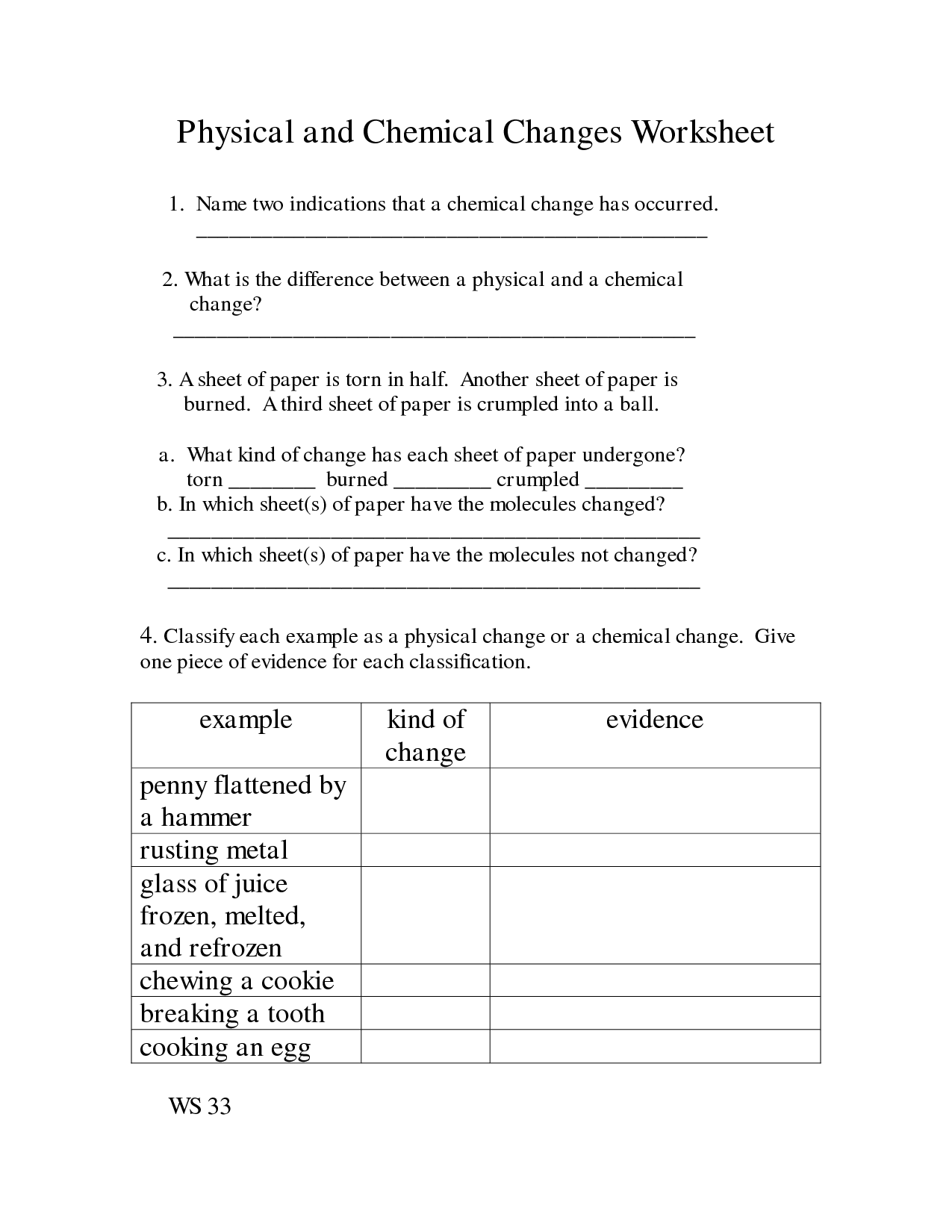 50+ Physical And Chemical Changes Worksheet With Answers 25