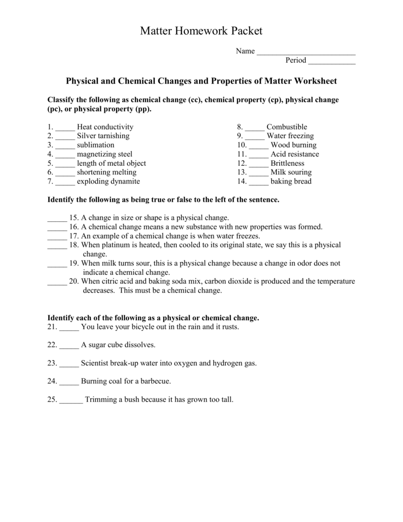 50+ Physical And Chemical Changes Worksheet With Answers 27