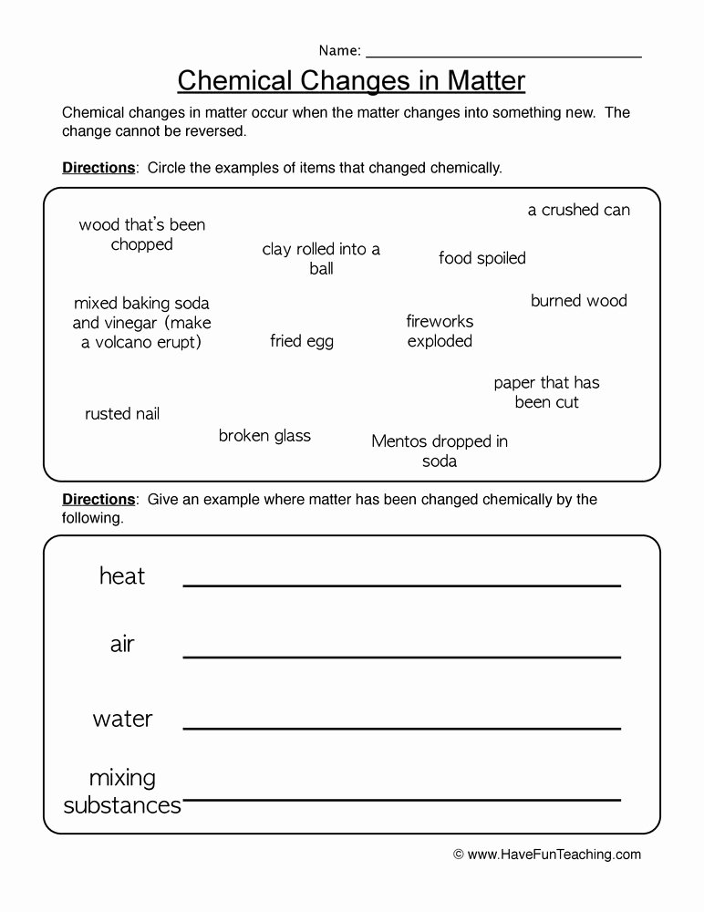 50+ Physical And Chemical Changes Worksheet With Answers 29