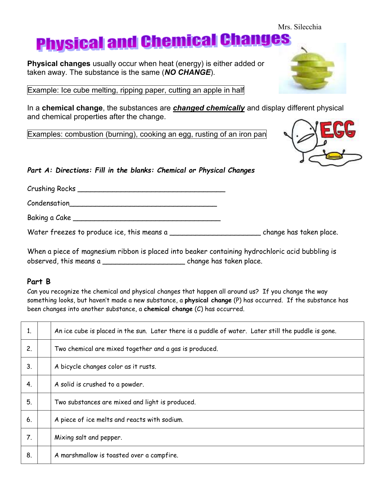 50+ Physical And Chemical Changes Worksheet With Answers 3