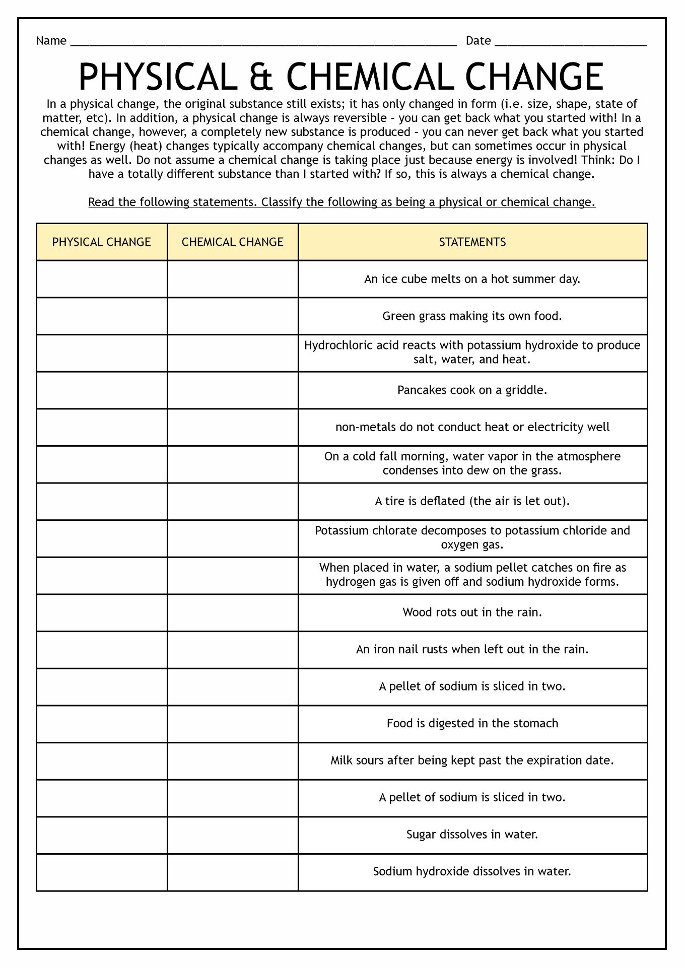 50+ Physical And Chemical Changes Worksheet With Answers 32