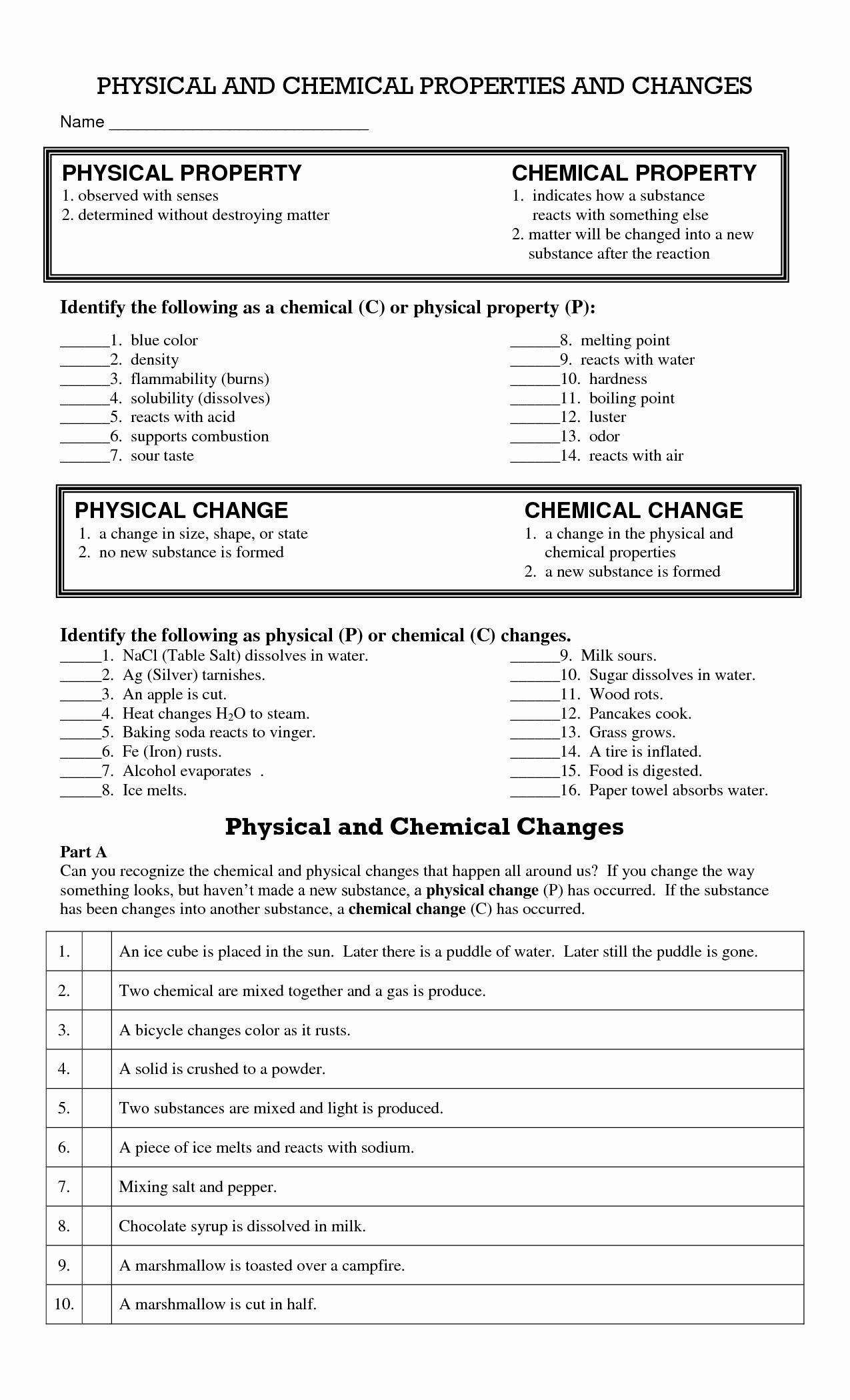 50+ Physical And Chemical Changes Worksheet With Answers 33