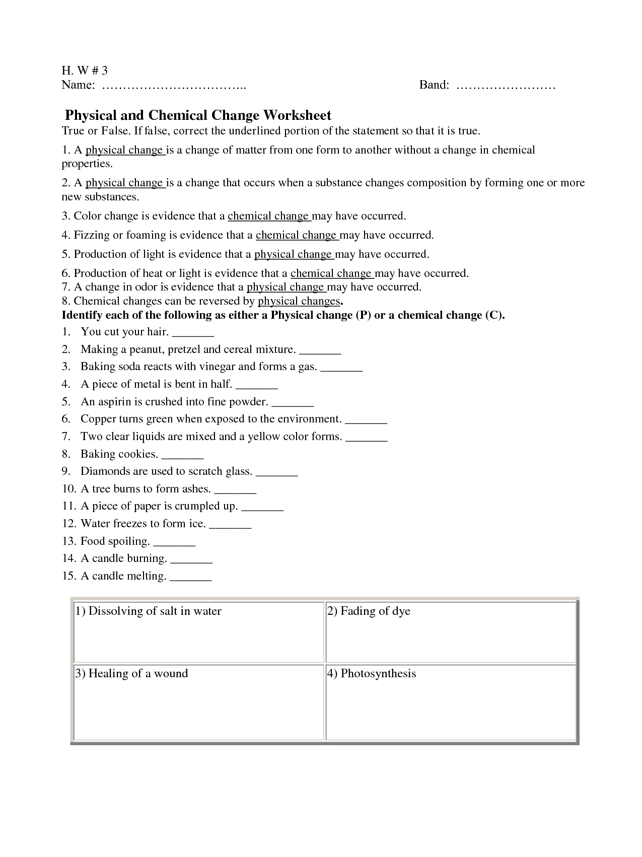 50+ Physical And Chemical Changes Worksheet With Answers 34