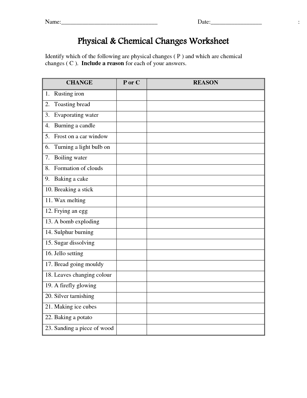 50+ Physical And Chemical Changes Worksheet With Answers 39