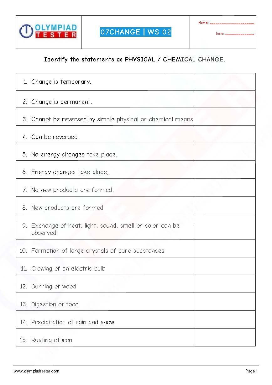 50+ Physical And Chemical Changes Worksheet With Answers 49