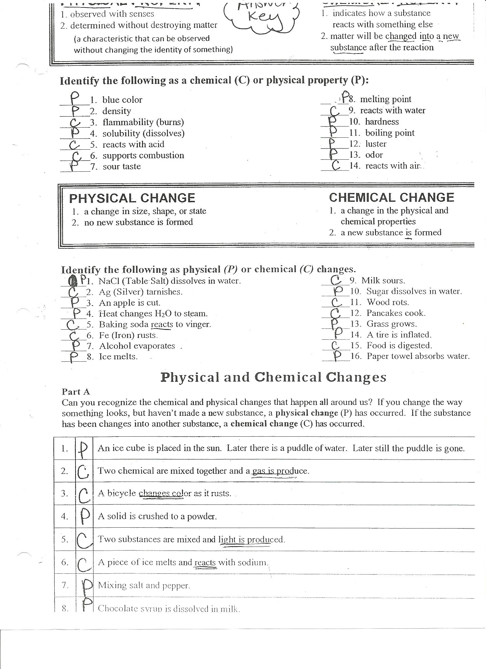 50+ Physical And Chemical Changes Worksheet With Answers 57