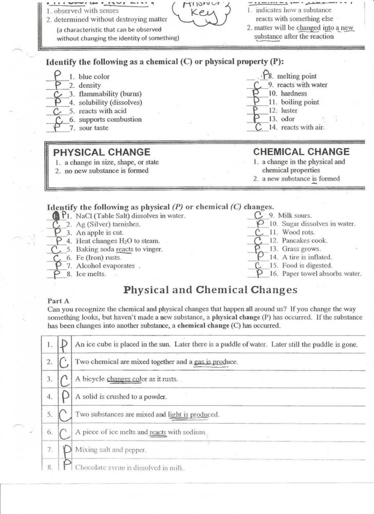 50+ Physical And Chemical Changes Worksheet With Answers 63