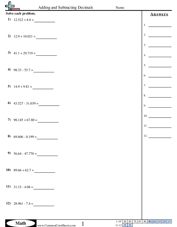 Adding Decimals Worksheet Pdf 17