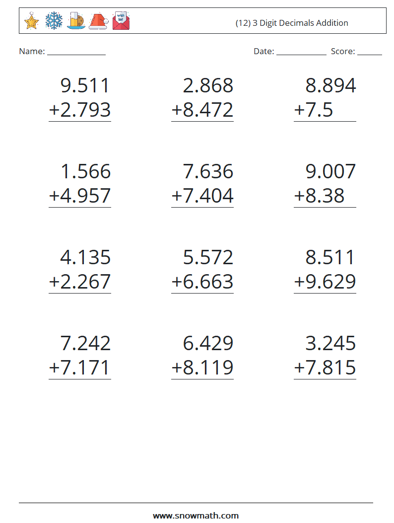 Adding Decimals Worksheet Pdf 24