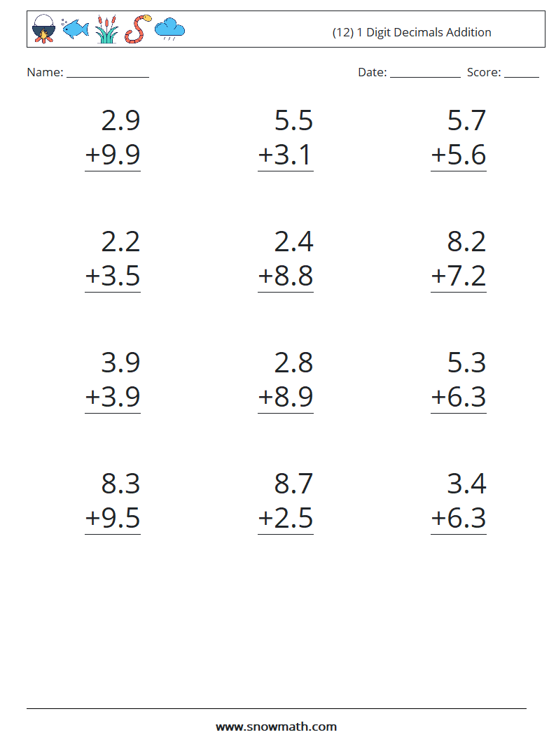 Adding Decimals Worksheet Pdf 34