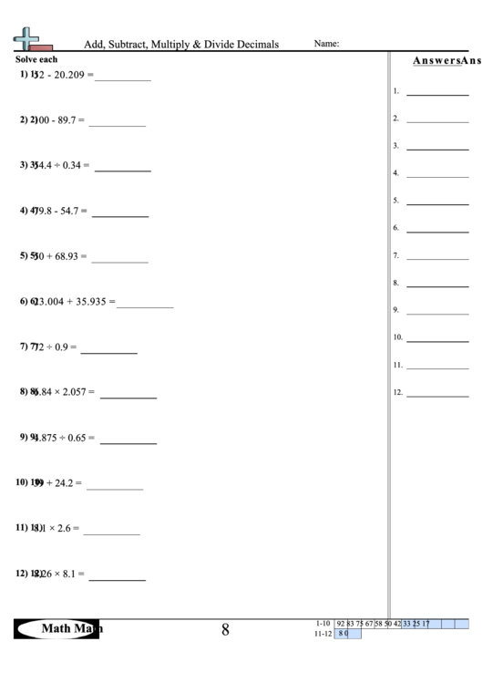 Adding Decimals Worksheet Pdf 36