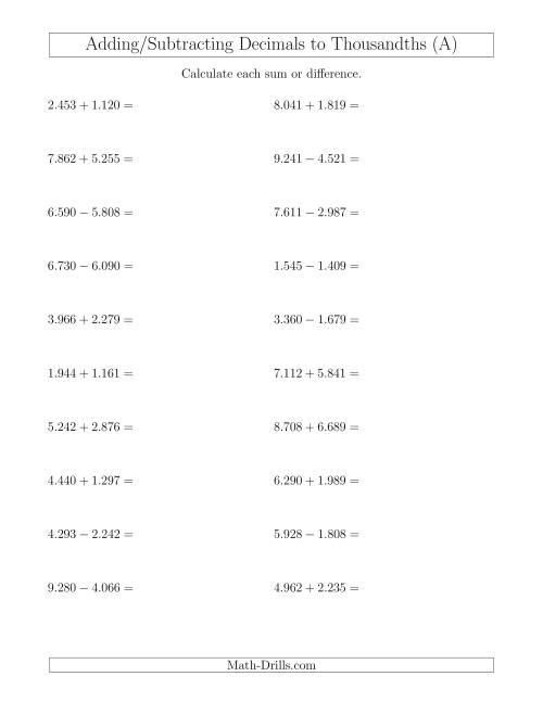 Adding Decimals Worksheet Pdf 53