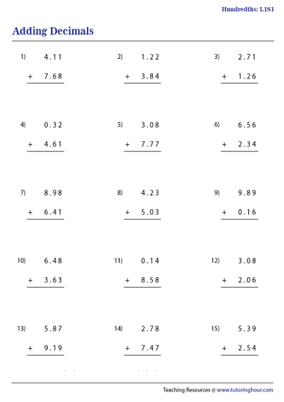 Adding Decimals Worksheet Pdf 58