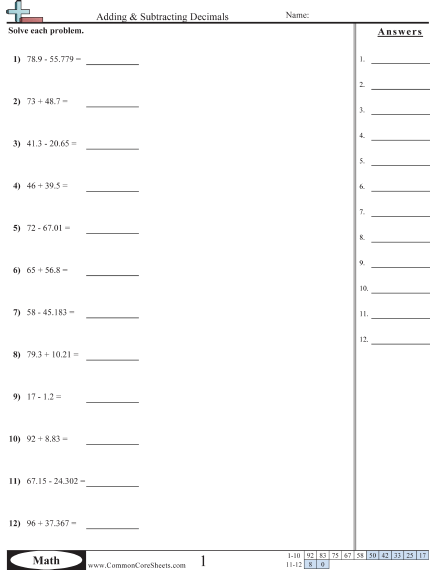 Adding Decimals Worksheet Pdf 73