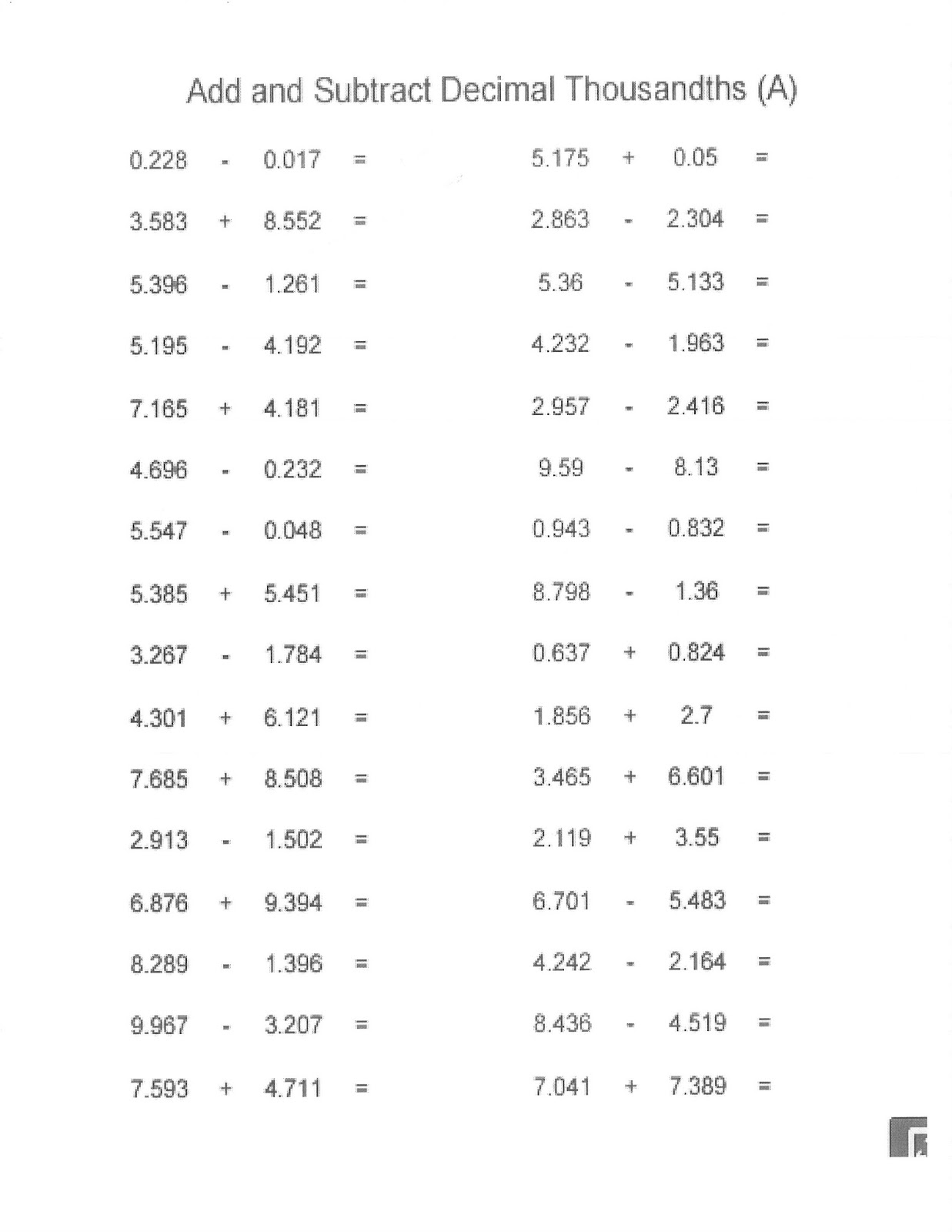 Adding Decimals Worksheet Pdf 84