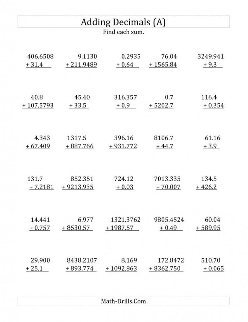 Adding Decimals Worksheet Pdf 90