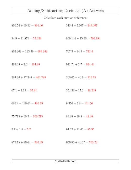 Adding Decimals Worksheet Pdf 92