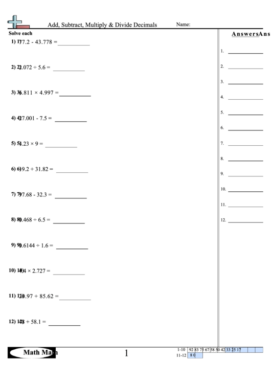 Adding Decimals Worksheet Pdf 96