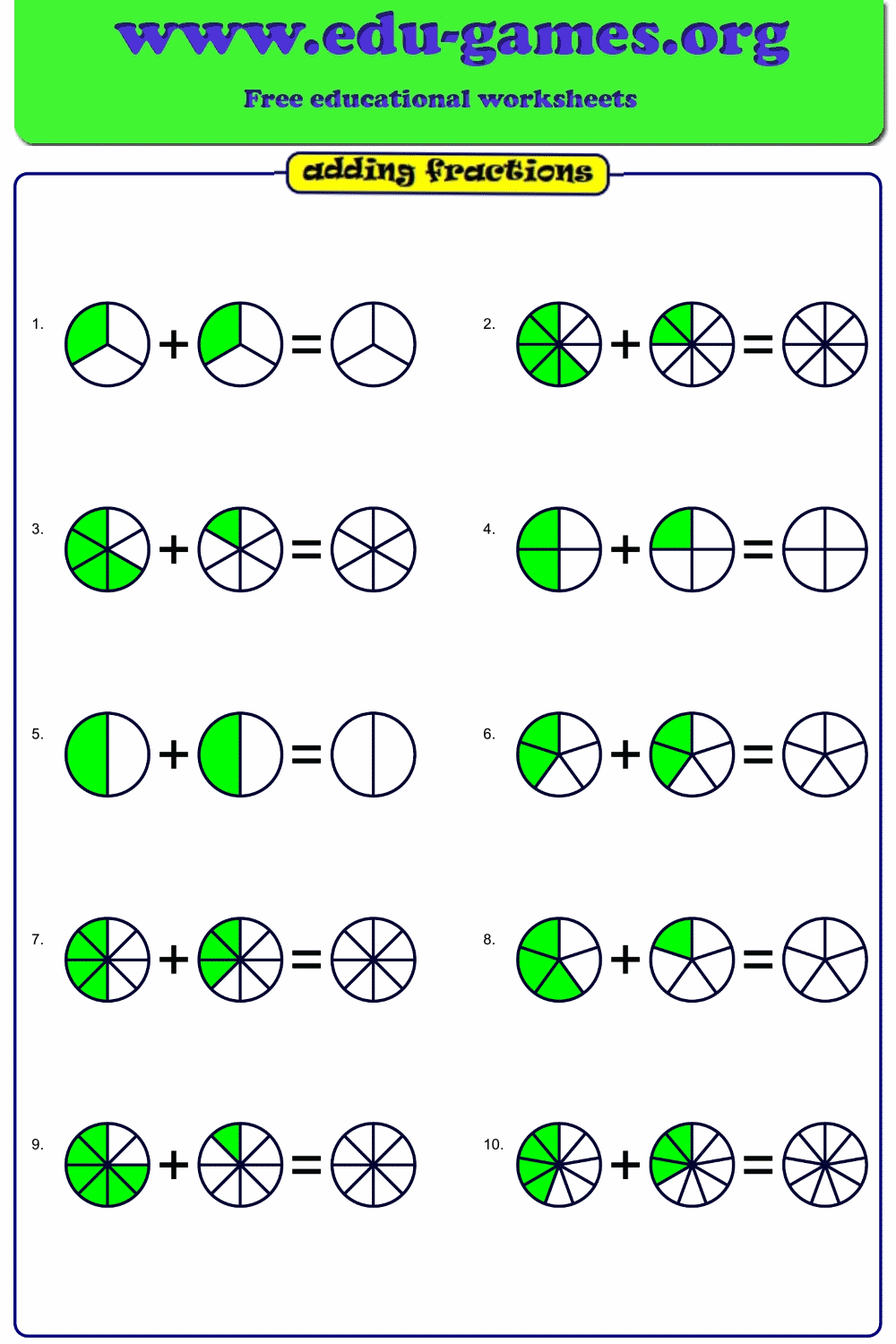 Addition Of Fractions Worksheets 1