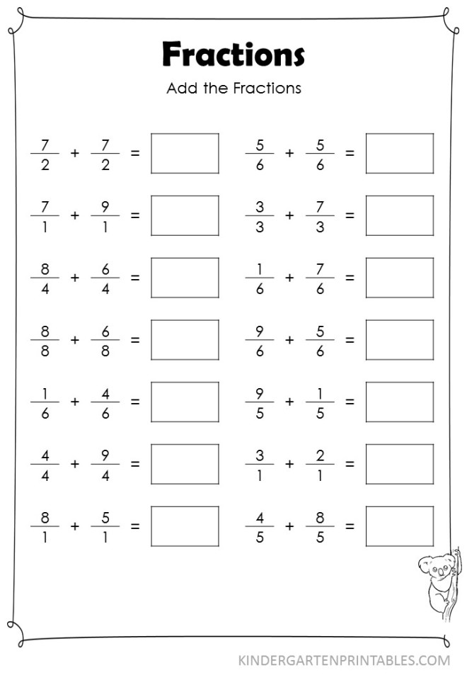 Addition Of Fractions Worksheets 2