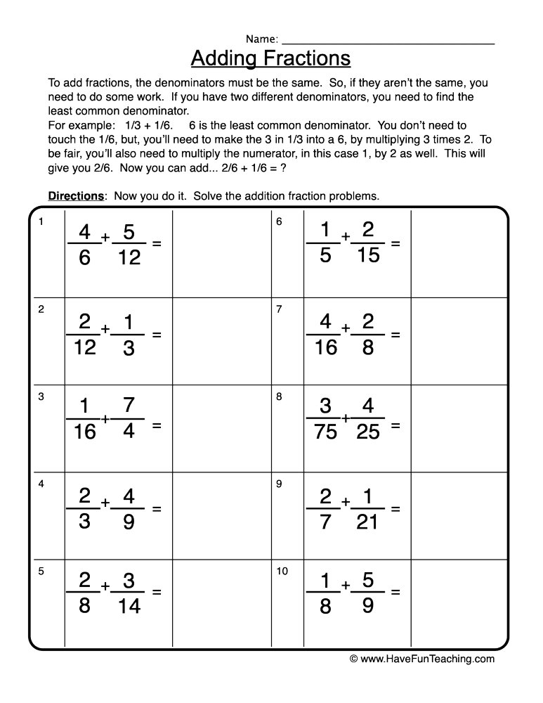 Addition Of Fractions Worksheets 24