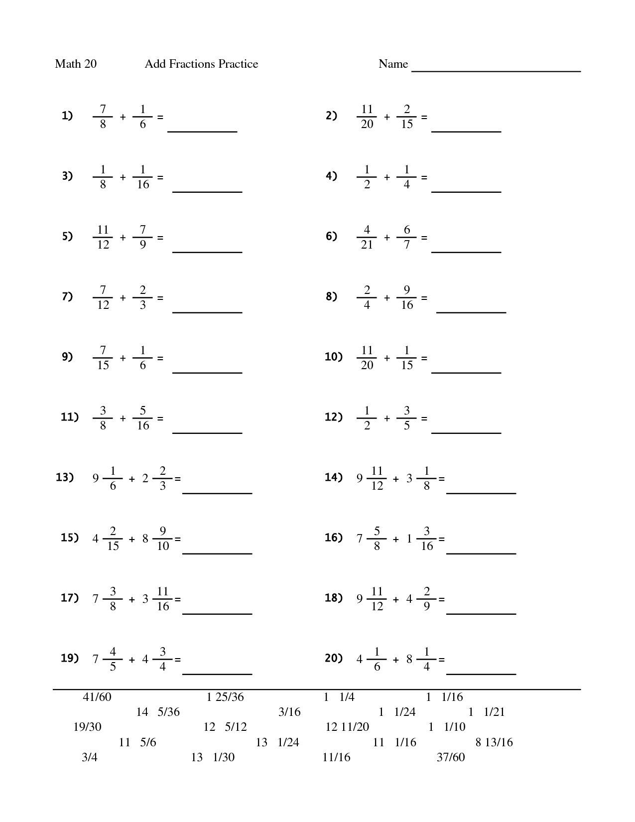 Addition Of Fractions Worksheets 25