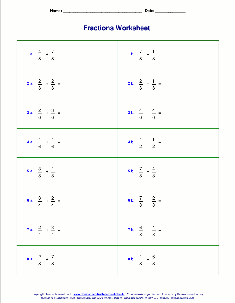 Addition Of Fractions Worksheets 27