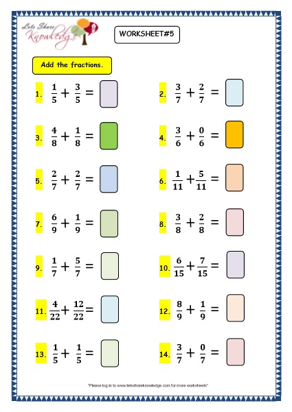 Addition Of Fractions Worksheets 30