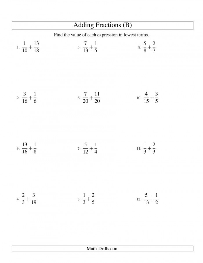 Addition Of Fractions Worksheets 32