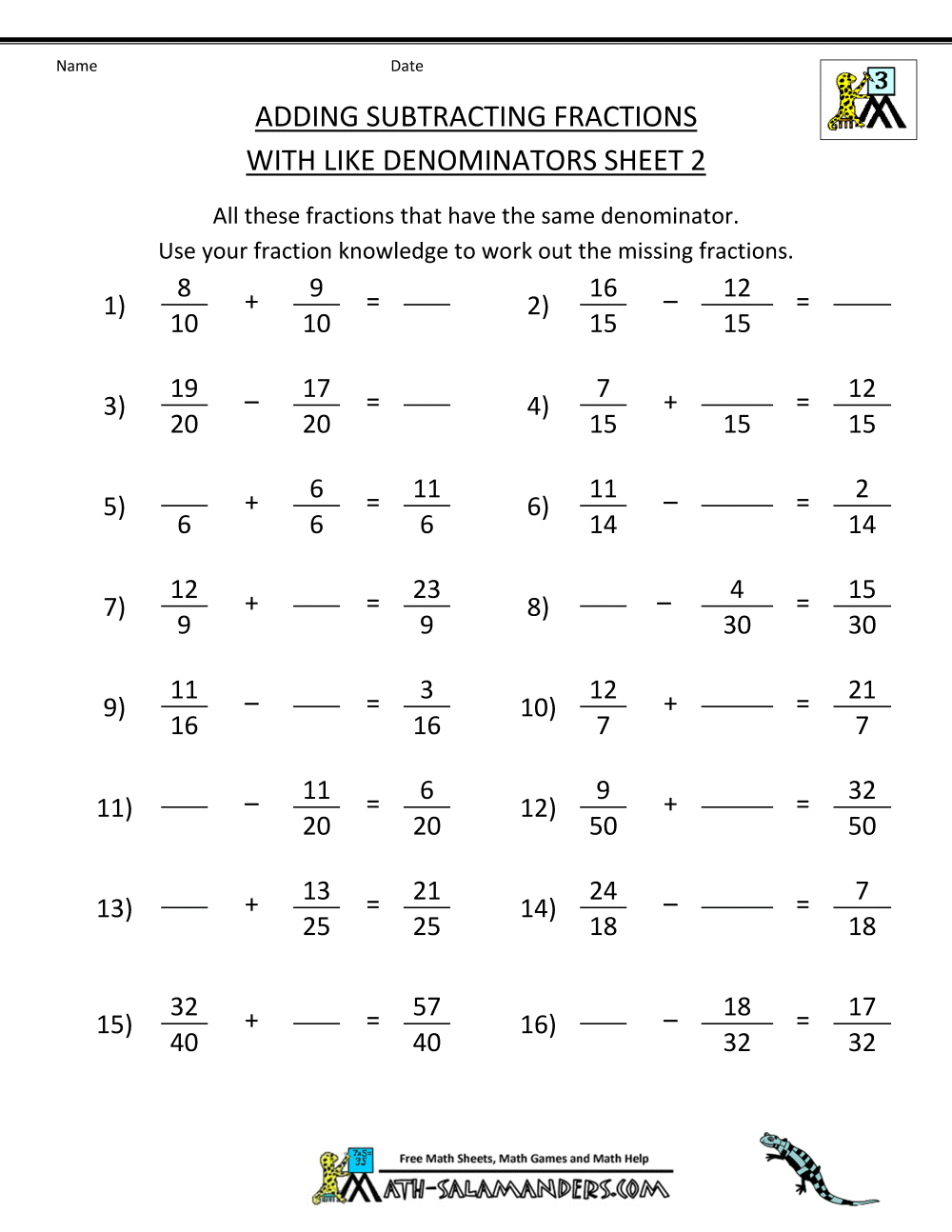 Addition Of Fractions Worksheets 33